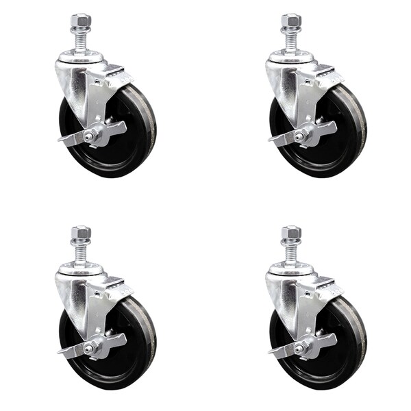 Service Caster 5 Inch SS Phenolic Wheel Swivel 12mm Threaded Stem Caster Set Brake SCC SCC-SSTS20S514-PHS-TLB-M1215-4 - main